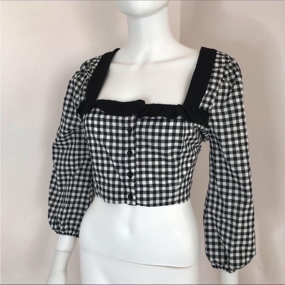 Bcbgeneration Gingham M Crop Top black white top - Picture 6 of 16